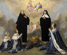 Anna von Österreich mit Kinder vor heiligen Dreifaltigkeit mit heiligen Benedikt und Scholastika