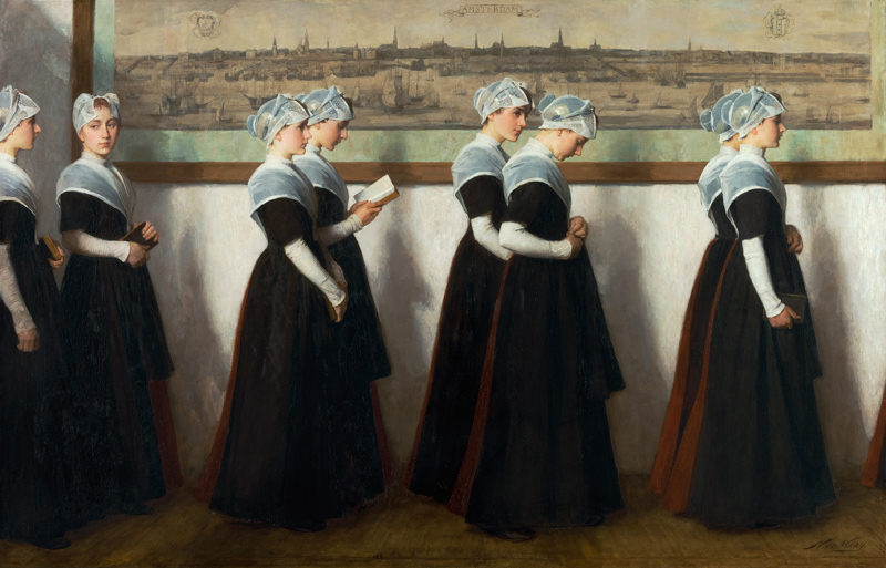 Amsterdamse weesmeisjes in een gang voor een stadsprofiel van Amsterdam von 