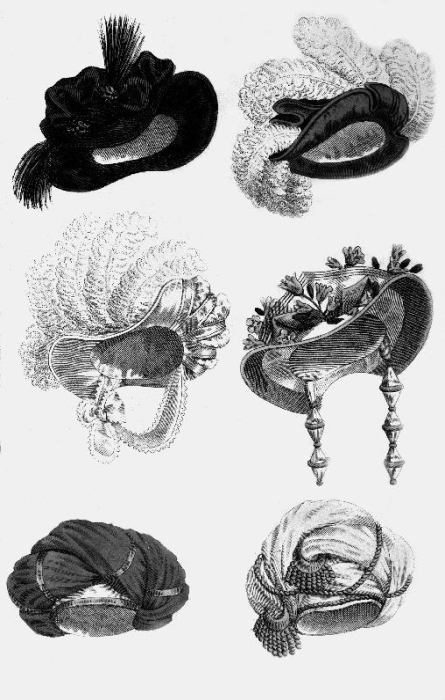 Woman's fashion, France : different sorts of hats, engraving von 