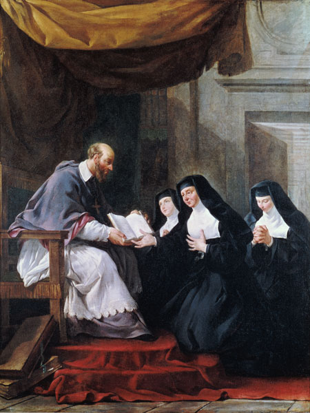 St. Francois de Sales (1567-1622) Giving the Rule of the Visitation to St. Jeanne de Chantal (1572-1 von Noël Hallé