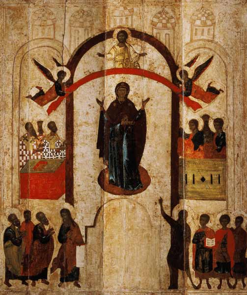 The Protection of the Theotokos (Mother of God) Russian icon from the Zverin Monastery von Novgorod School