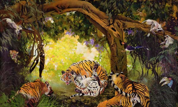 Under the Banyan Tree, 1997 (inks, acrylics and pencil crayon on canvas)  von Odile  Kidd