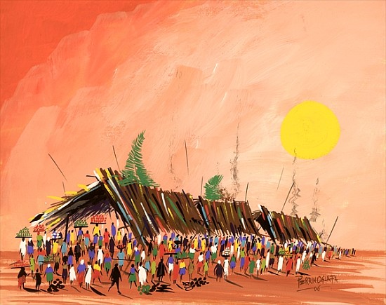 African Life, 2006 (w/c & ink on paper)  von  Oglafa Ebitari  Perrin