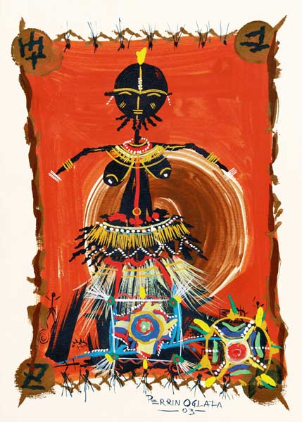 Female Dance Procession, 2003 (w/c & ink on paper)  von  Oglafa Ebitari  Perrin