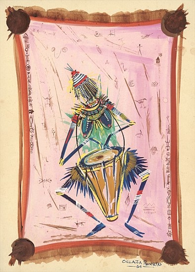 The Happy Drummer, 2004 (w/c & ink on paper)  von  Oglafa Ebitari  Perrin