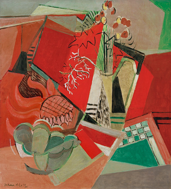 Komposition mit Pfennigkraut und Schale von Oskar Moll