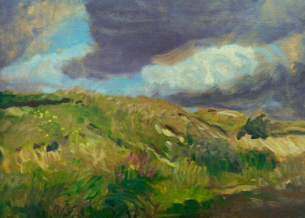 Dunkle Wolken über Dünen von Otto Modersohn