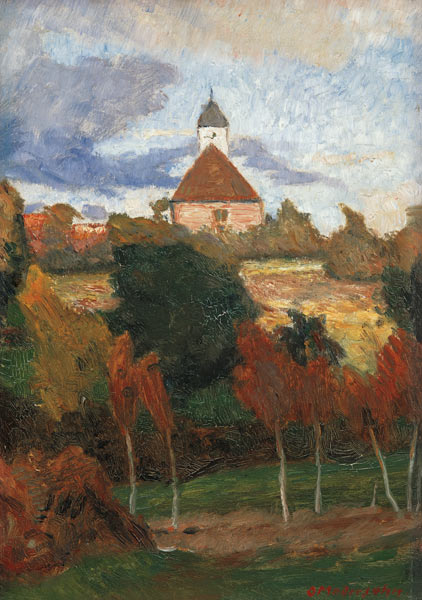 Blick auf die Worpsweder Kirche von Otto Modersohn