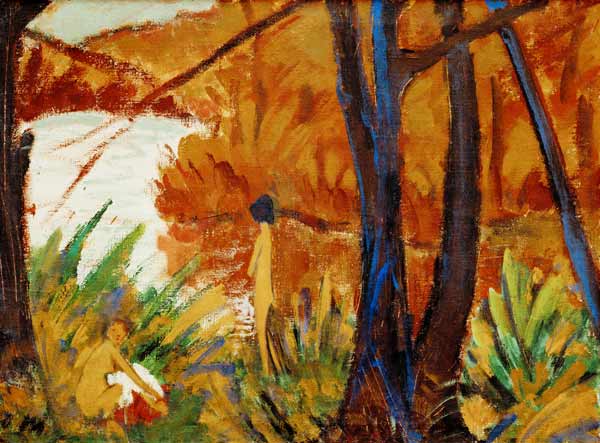 Waldsee mit zwei Akten von Otto Mueller