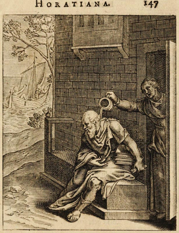 Xanthippe leert den Nachttopf aus. (Aus Emblemata Horatiana) von Otto van Veen