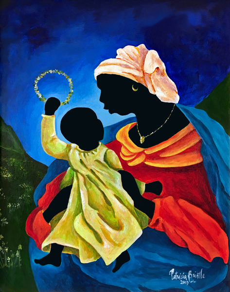 Madonna and child with crown of flowers von Patricia  Brintle