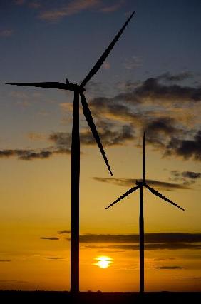 Sonnenuntergang zwischen Windrädern