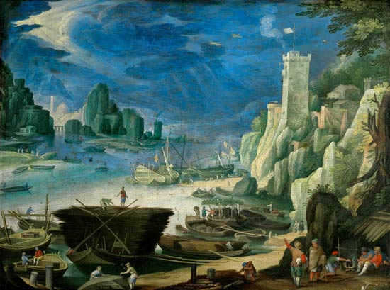 A Mountainous Estuary Landscape (oil on copper) von Paul Brill or Bril