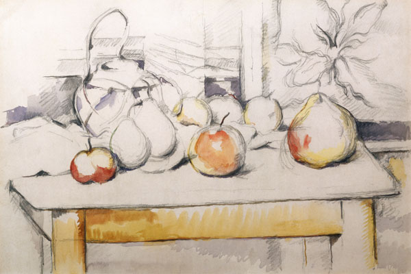 Pot of Ginger and Fruits on a Table von Paul Cézanne