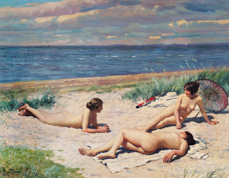 Nude bathers on the beach von Paul Fischer