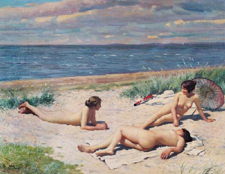 Nude bathers on the beach