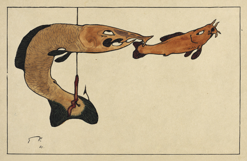 Ohne Titel (Zwei Fische, einer am Haken) von Paul Klee