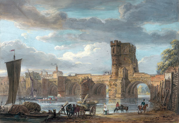 The Old Welsh Bridge, Shrewsbury  on von Paul Sandby
