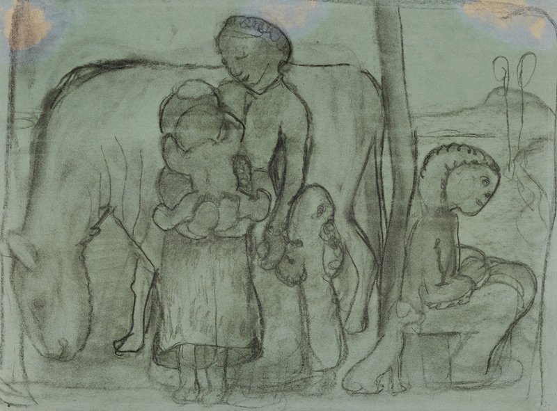 Fünf Kinder, Esel und Hund von Paula Modersohn-Becker