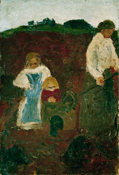 Frau mit Kindern in der Torfkuhle von Paula Modersohn-Becker