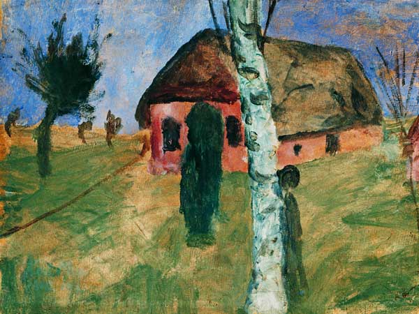 Rotes Haus mit Birke von Paula Modersohn-Becker