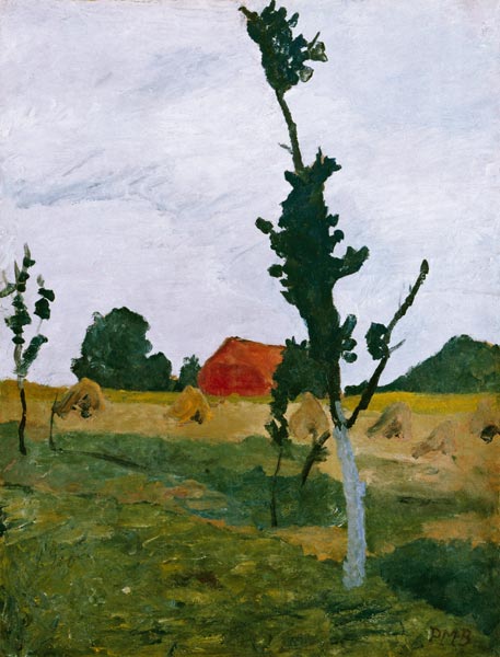 Worpsweder Landschaft mit rotem Haus von Paula Modersohn-Becker