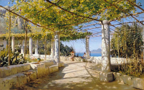 Pergola auf Capri mit Blick auf den Vesuv von Peder Mørk Mønsted