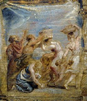Israelites gathering manna, c.1626-28 (oil on wood )