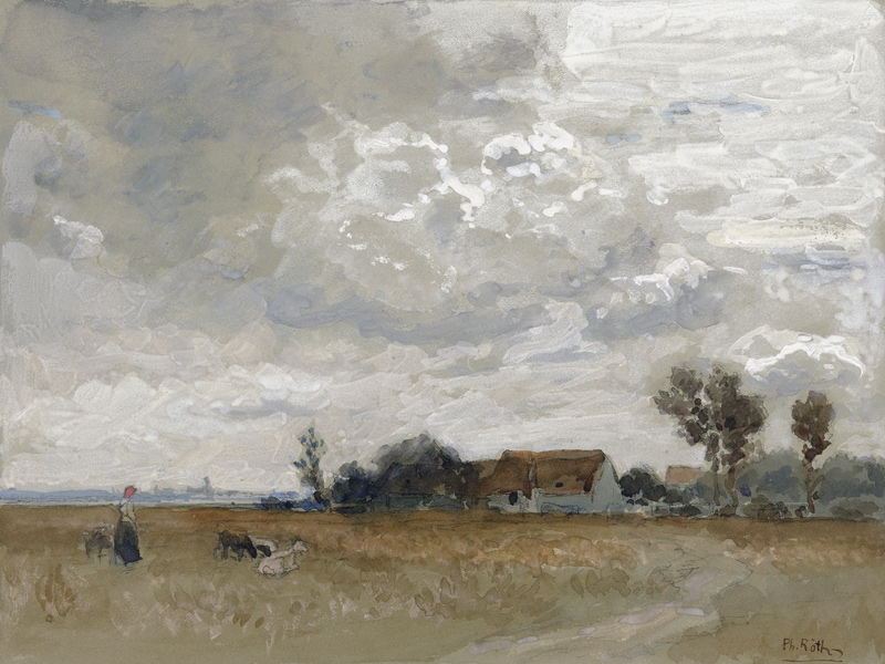 Wiesenlandschaft mit Häusern von Philipp Röth