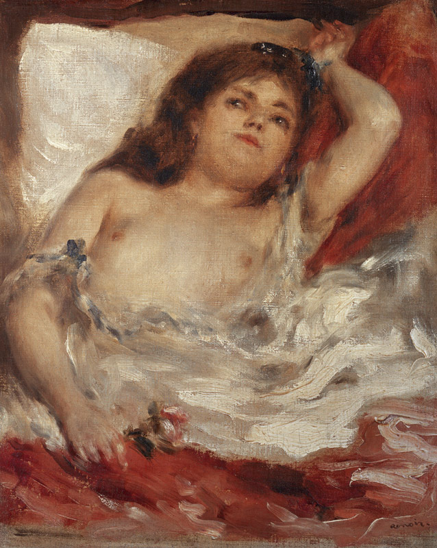 Semi-Nude Woman in Bed: The Rose von Pierre-Auguste Renoir
