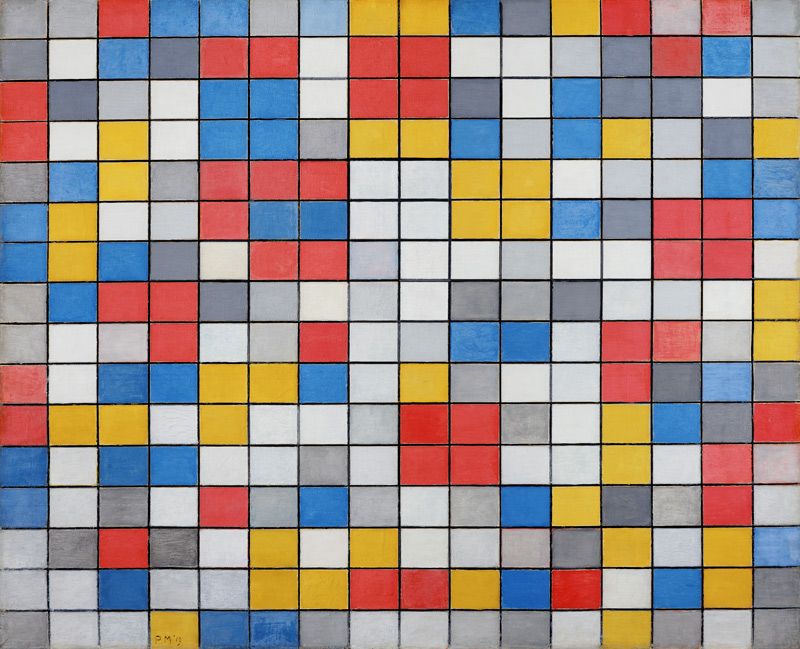 Komposition mit Gitter 9; Schachbrett mit hellen Farben von Piet Mondrian