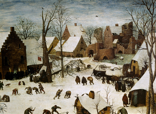 Die Volkszählung zu Bethlehem. Detail oben rechts von Pieter Bruegel d. Ä.