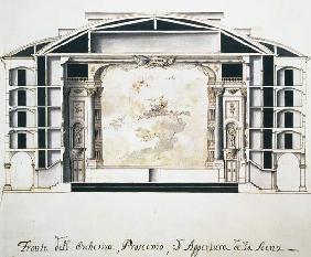 Cross section view of a theatre on the Grand Canal showing the stage and orchestra (Ausschnitt)