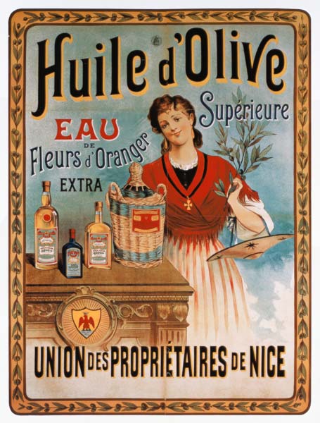 Poster advertising olive oil made in Nice, France von Plakatkunst