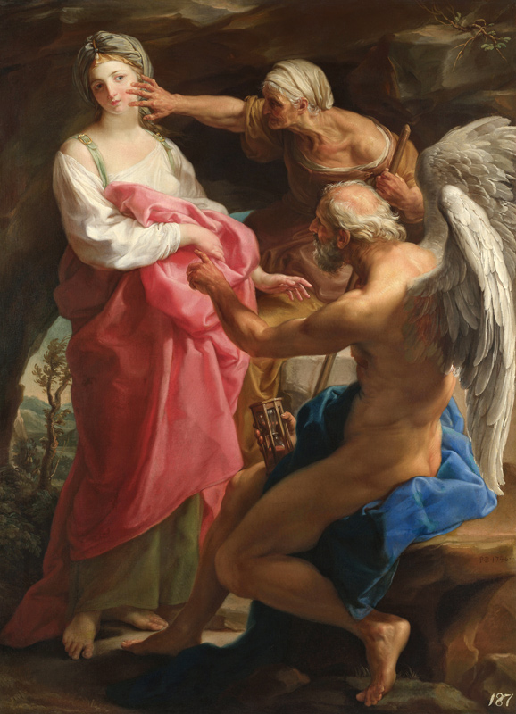 Die Zeit befiehlt dem Alter, die Schönheit zu zerstören von Pompeo Girolamo Batoni
