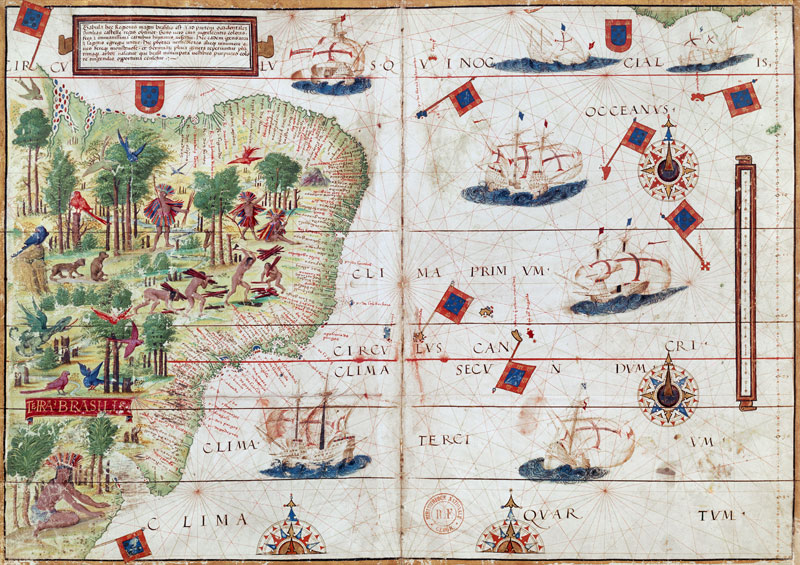 Brazil from the 'Miller Atlas' by Pedro Reinel, c.1519 (see 199955 for detail) von Portuguese School, (16th century)