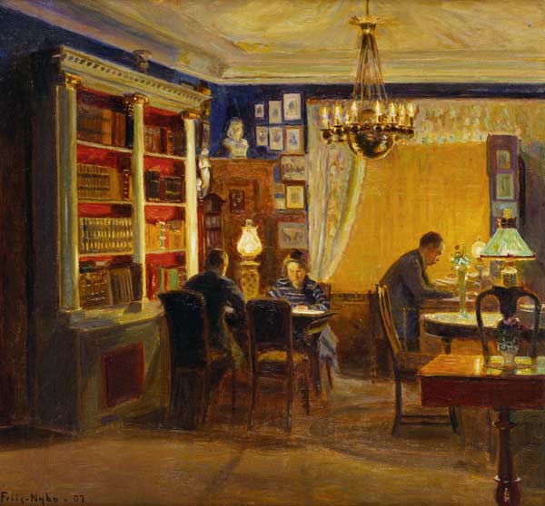 Henrik und Margrethe Dam mit ihrem Vater im Salon von Poul Friis Nybo