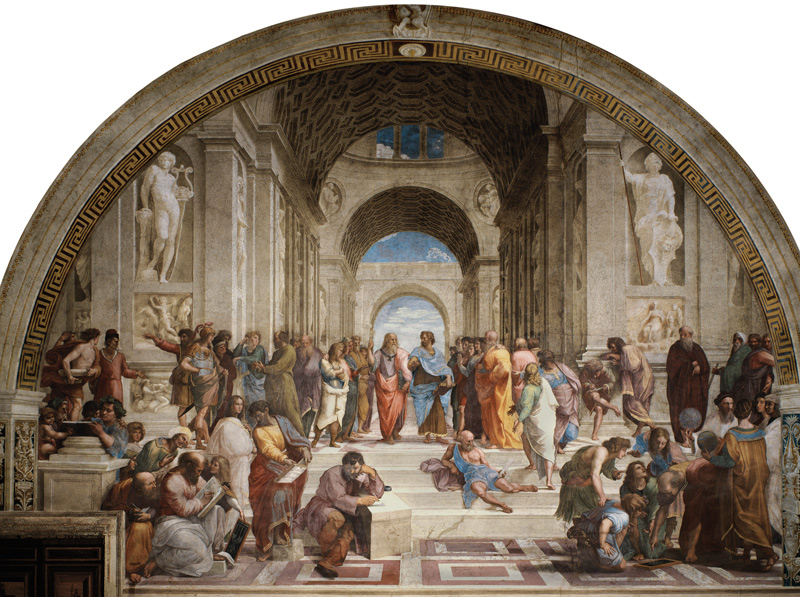 Die Schule von Athen (mit weissem Rand) von Raffael - Raffaello Santi