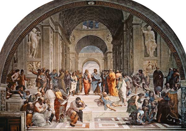 Die Schule von Athen (mit weissem Rand) von Raffael - Raffaello Santi