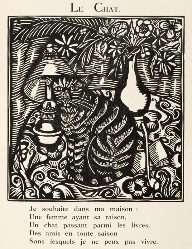 The Cat, illustration from The Bestiary or Procession of Orpheus, 1909, by Guillaume Apollinaire (18 von Raoul Dufy