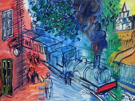 Train en gare. Peinture de Raoul Dufy (1877-1953), huile sur toile. Art francais, 20e siecle. Musee 