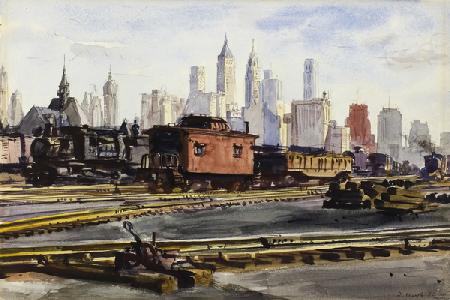 Railroad Yards with New York Skyline