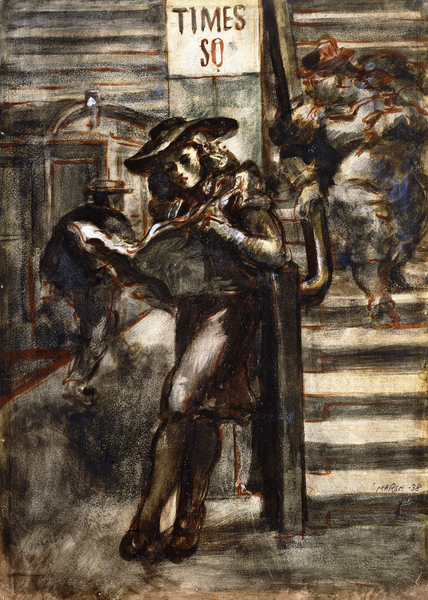 Reading in Times Square von Reginald Marsh