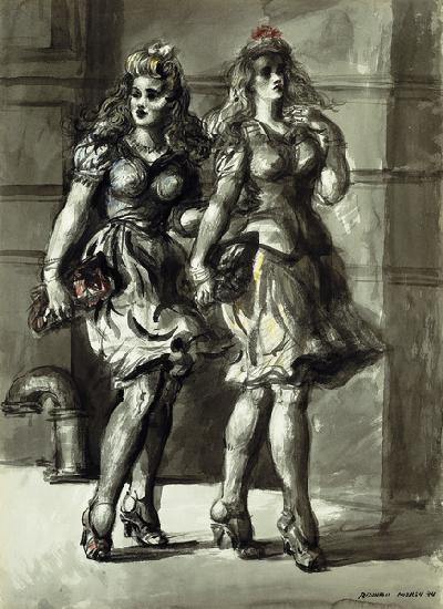 Two Young Women Walking