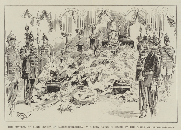 The Funeral of Duke Ernest of Saxe-Coburg-Gotha, the Body Lying in State at the Castle of Reinhardsb von Reginald Thomas Cleaver