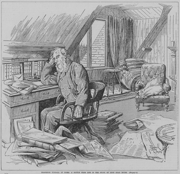 English physicist John Tyndall in the study of his home, Hindhead House, Haslemere, Surrey von Reginald Thomas Cleaver