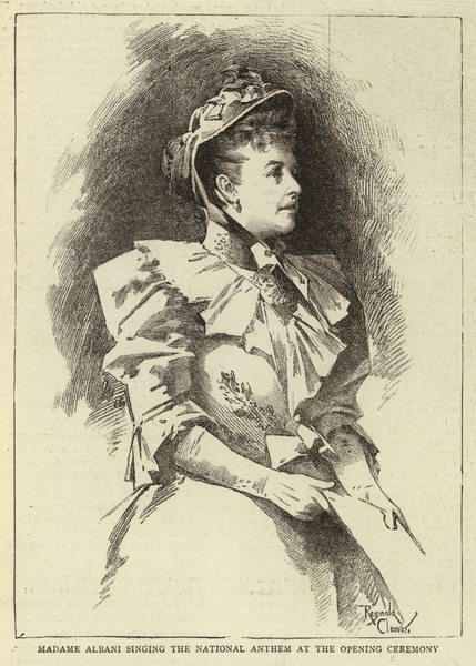 Madame Albani singing the National Anthem at the Opening Ceremony von Reginald Thomas Cleaver