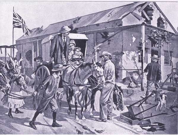 What evacuation means to the loyal colonists, illustration fromAfter Pretoria: The Guerilla War, 190 von Reginald Thomas Cleaver