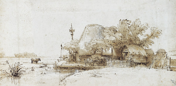 A Farmstead by a Stream von Rembrandt van Rijn