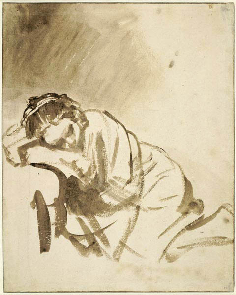 Schlafende junge Frau (Hendrickje Stoffels) von Rembrandt van Rijn